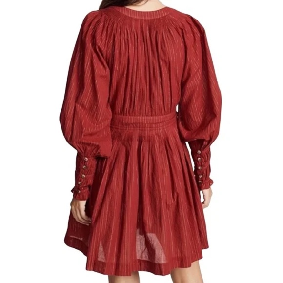 ULLA JOHNSON Rory Mini Dress - Long Sleeve Shimmer Striped in Red - Size 0 NWT - Picture 16 of 16